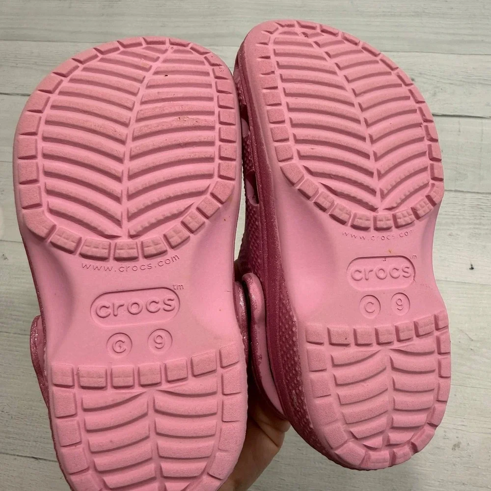 Crocs‎ classic clogs pink glitter slip on shoes child size 9